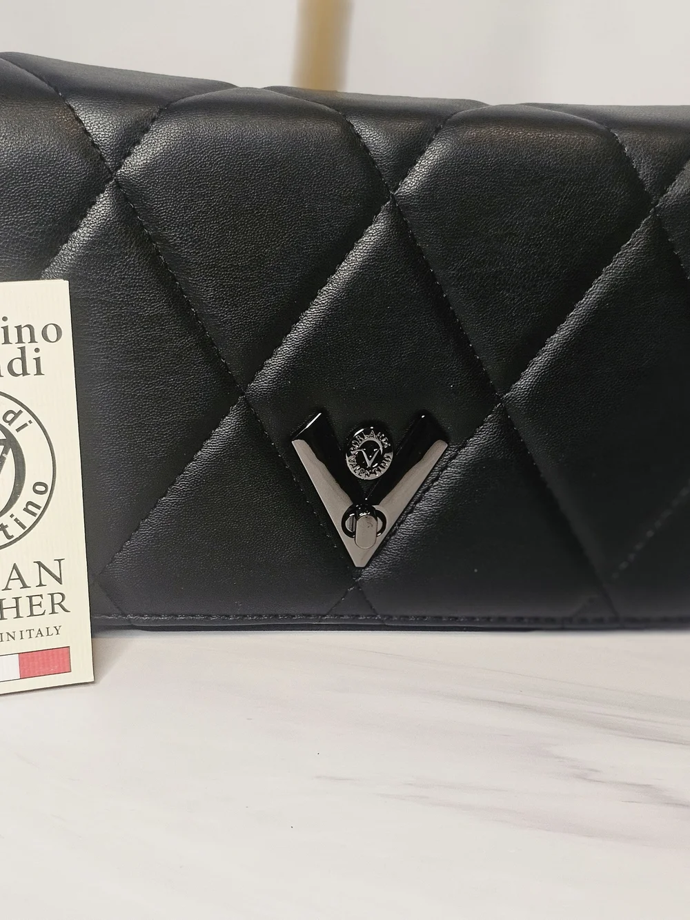 Orlandi Valentino Black Quilted Vegan Leather Crossbody Bag NWT Gunmetal